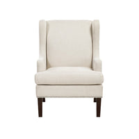 Rossana Accent Wing Armchair, Beige Polyester, Brown Wood, Nailhead -BM335981