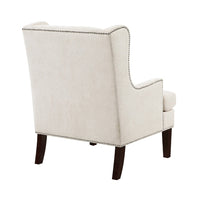 Rossana Accent Wing Armchair, Beige Polyester, Brown Wood, Nailhead -BM335981