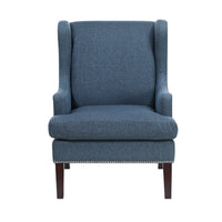 Rossana Accent Wing Armchair, Blue Polyester, Brown Wood, Nailhead -BM335982