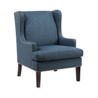 Rossana Accent Wing Armchair, Blue Polyester, Brown Wood, Nailhead -BM335982