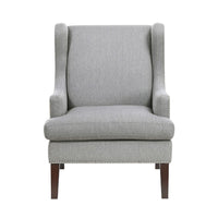 Rossana Accent Wing Armchair, Gray Polyester, Brown Wood, Nailhead -BM335983