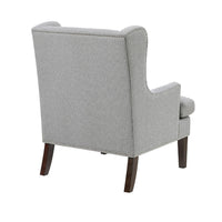 Rossana Accent Wing Armchair, Gray Polyester, Brown Wood, Nailhead -BM335983