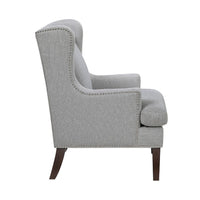 Rossana Accent Wing Armchair, Gray Polyester, Brown Wood, Nailhead -BM335983