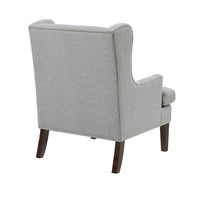 Rossana Accent Wing Armchair, Gray Polyester, Brown Wood, Nailhead -BM335983