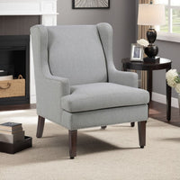 Rossana Accent Wing Armchair, Gray Polyester, Brown Wood, Nailhead -BM335983