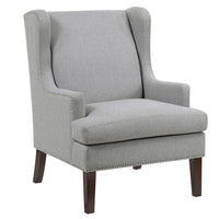 Rossana Accent Wing Armchair, Gray Polyester, Brown Wood, Nailhead -BM335983