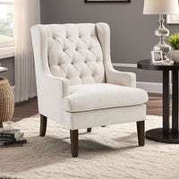 Hosanna Accent Wing Armchair, Button Tufted Beige Polyester, Brown -BM335984
