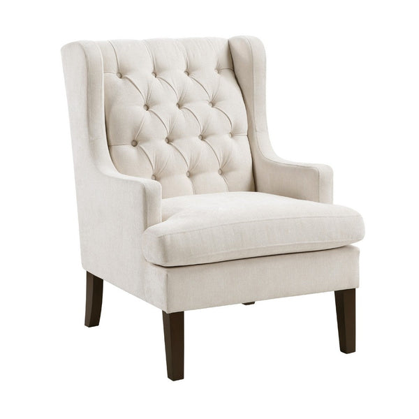 Hosanna Accent Wing Armchair, Button Tufted Beige Polyester, Brown -BM335984