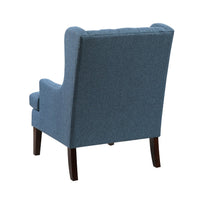 Hosanna Accent Wing Armchair, Button Tufted Blue Polyester, Brown Wood -BM335985