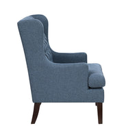 Hosanna Accent Wing Armchair, Button Tufted Blue Polyester, Brown Wood -BM335985