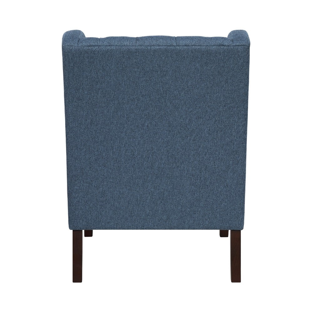 Hosanna Accent Wing Armchair, Button Tufted Blue Polyester, Brown Wood -BM335985