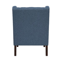 Hosanna Accent Wing Armchair, Button Tufted Blue Polyester, Brown Wood -BM335985