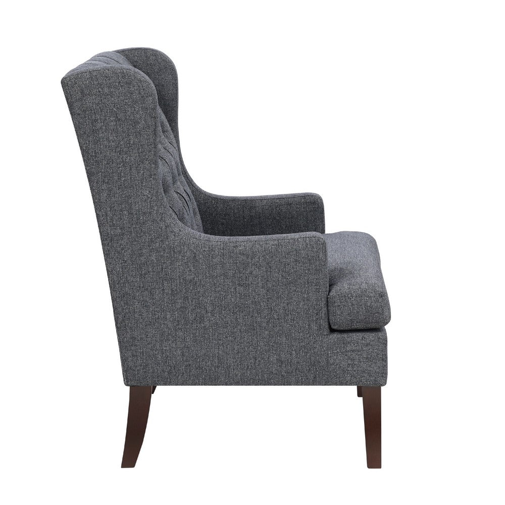 Hosanna Accent Wing Armchair, Button Tufted Charcoal Gray, Brown -BM335986