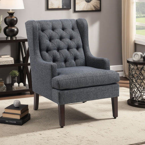Hosanna Accent Wing Armchair, Button Tufted Charcoal Gray, Brown -BM335986