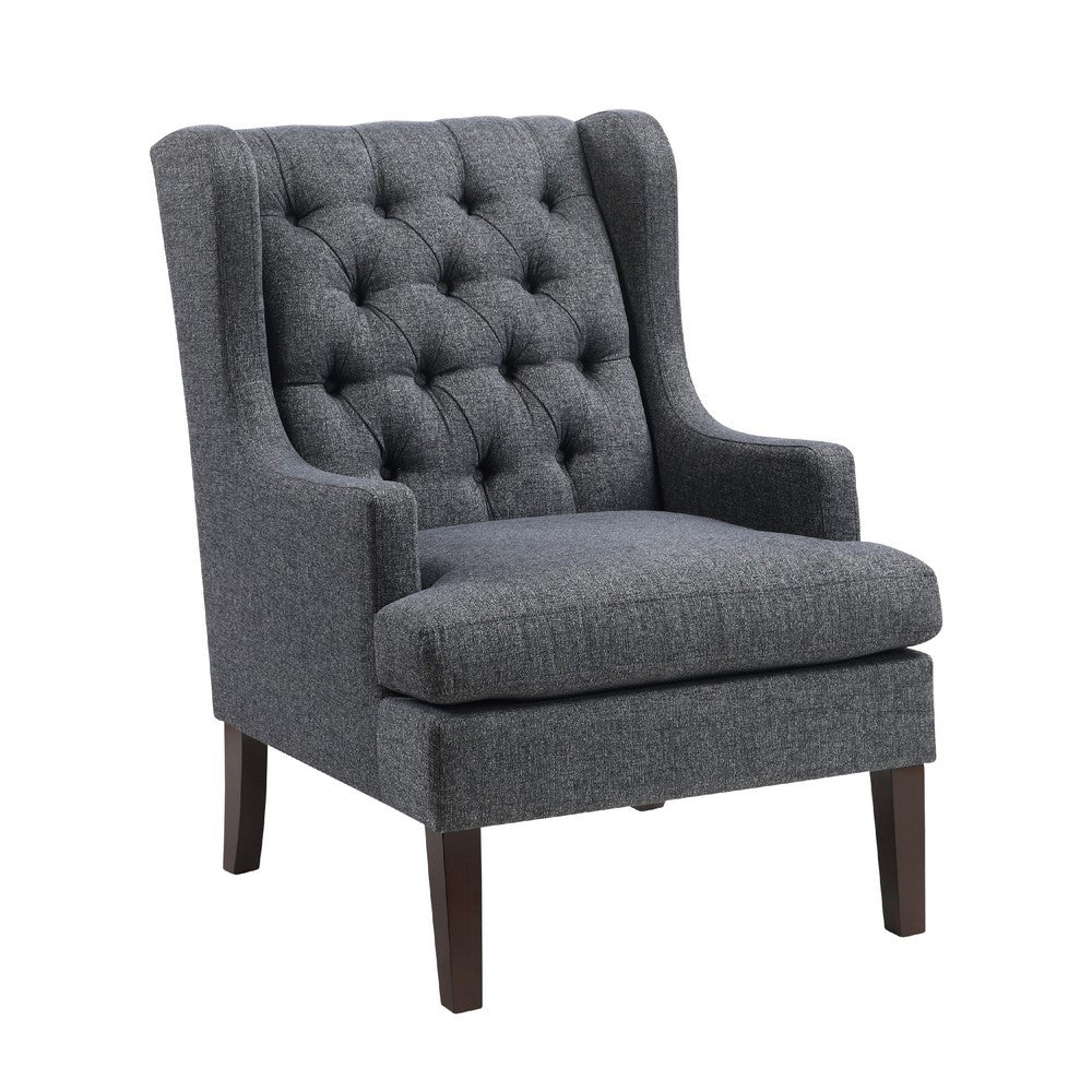 Hosanna Accent Wing Armchair, Button Tufted Charcoal Gray, Brown -BM335986