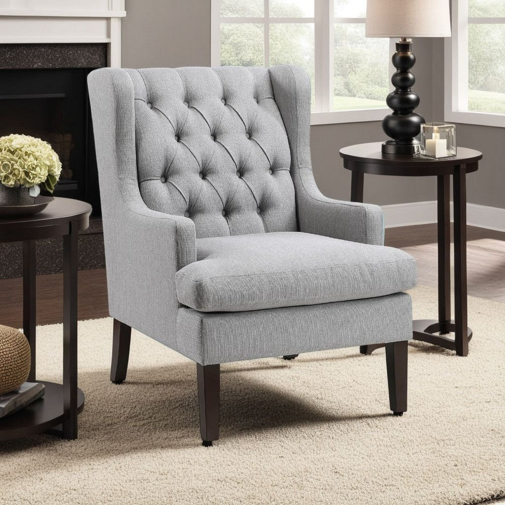 Hosanna Accent Wing Armchair, Button Tufted Light Gray Polyester -BM335987