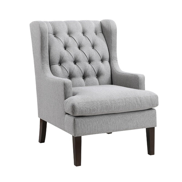 Hosanna Accent Wing Armchair, Button Tufted Light Gray Polyester -BM335987