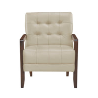 Lenie Accent Armchair, Button Tufted Beige Leather, Walnut Brown Wood -BM335988
