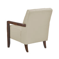 Lenie Accent Armchair, Button Tufted Beige Leather, Walnut Brown Wood -BM335988
