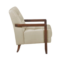Lenie Accent Armchair, Button Tufted Beige Leather, Walnut Brown Wood -BM335988