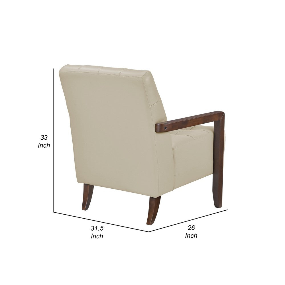 Lenie Accent Armchair, Button Tufted Beige Leather, Walnut Brown Wood -BM335988