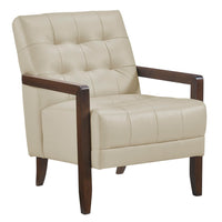 Lenie Accent Armchair, Button Tufted Beige Leather, Walnut Brown Wood -BM335988