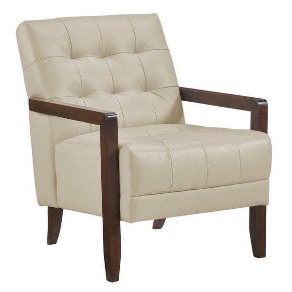Lenie Accent Armchair, Button Tufted Beige Leather, Walnut Brown Wood -BM335988