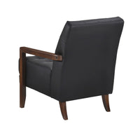 Lenie Accent Armchair, Button Tufted Black Leather, Walnut Brown Wood -BM335989