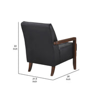 Lenie Accent Armchair, Button Tufted Black Leather, Walnut Brown Wood -BM335989