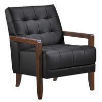 Lenie Accent Armchair, Button Tufted Black Leather, Walnut Brown Wood -BM335989