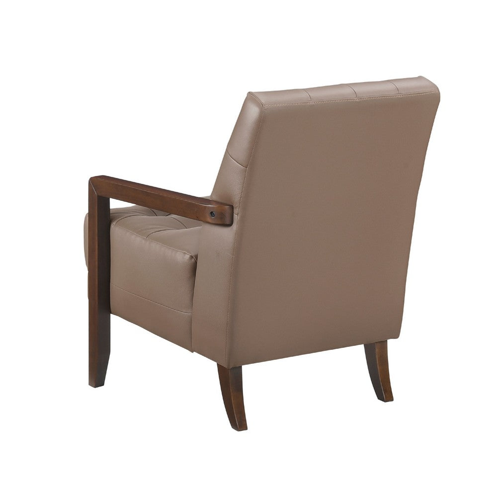 Lenie Accent Armchair, Button Tufted Brown Leather, Walnut Brown Wood -BM335990