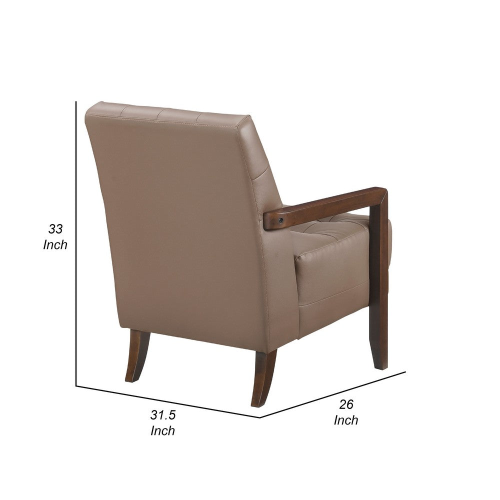 Lenie Accent Armchair, Button Tufted Brown Leather, Walnut Brown Wood -BM335990
