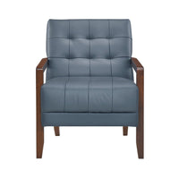 Lenie Accent Armchair, Button Tufted Blue Leather, Walnut Brown Wood -BM335991