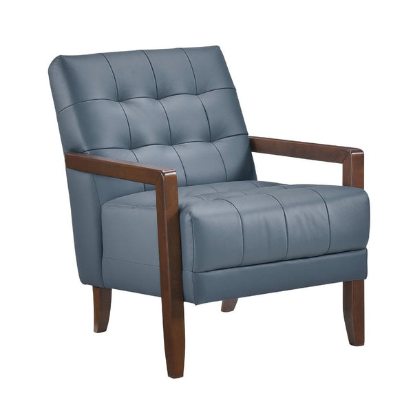 Lenie Accent Armchair, Button Tufted Blue Leather, Walnut Brown Wood -BM335991