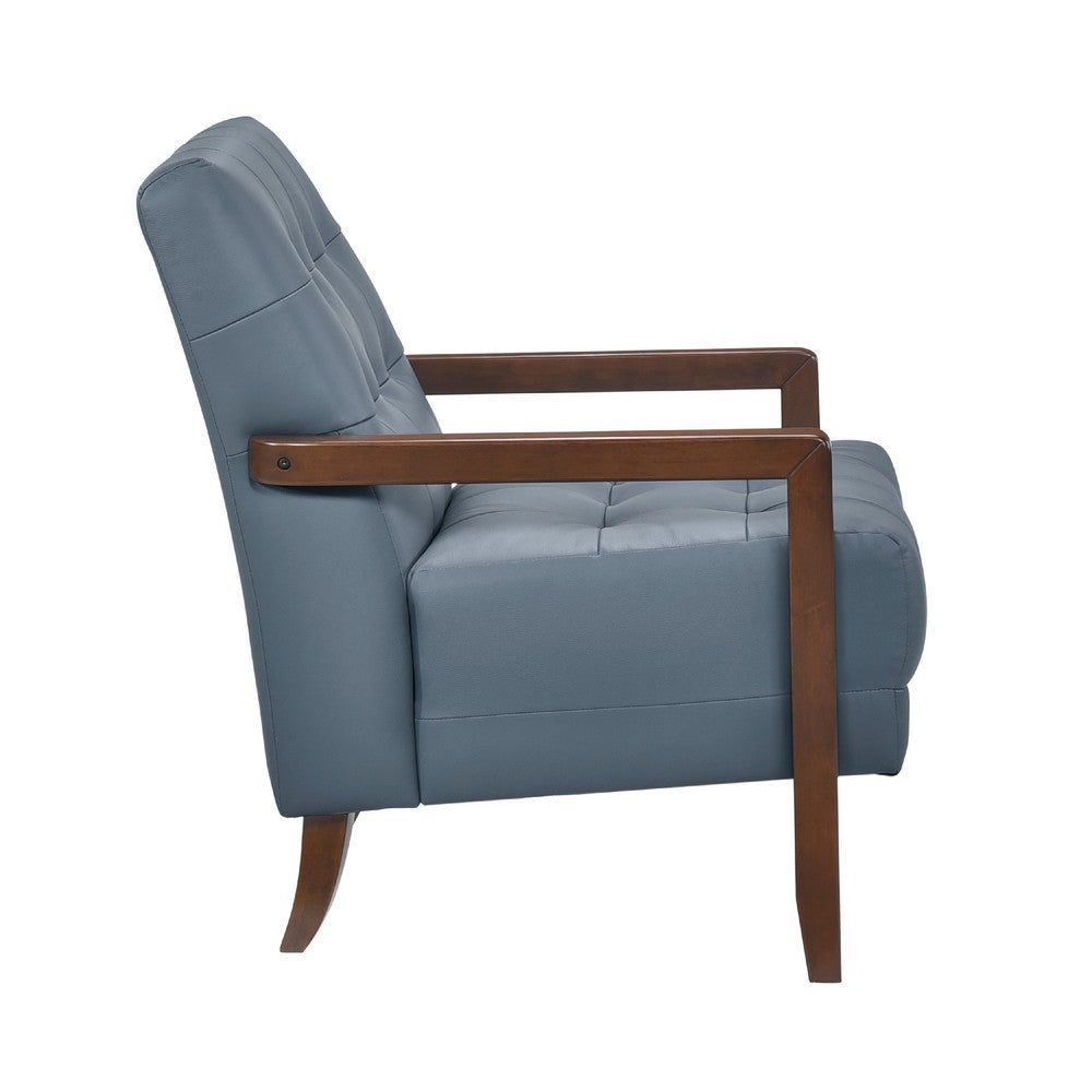 Lenie Accent Armchair, Button Tufted Blue Leather, Walnut Brown Wood -BM335991