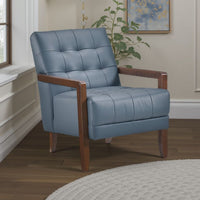 Lenie Accent Armchair, Button Tufted Blue Leather, Walnut Brown Wood -BM335991
