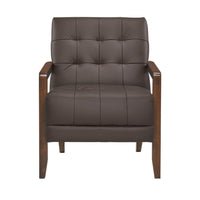 Lenie Accent Armchair, Button Tufted Dark Brown Leather, Wood Frame -BM335992