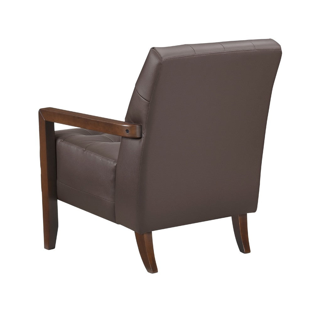 Lenie Accent Armchair, Button Tufted Dark Brown Leather, Wood Frame -BM335992