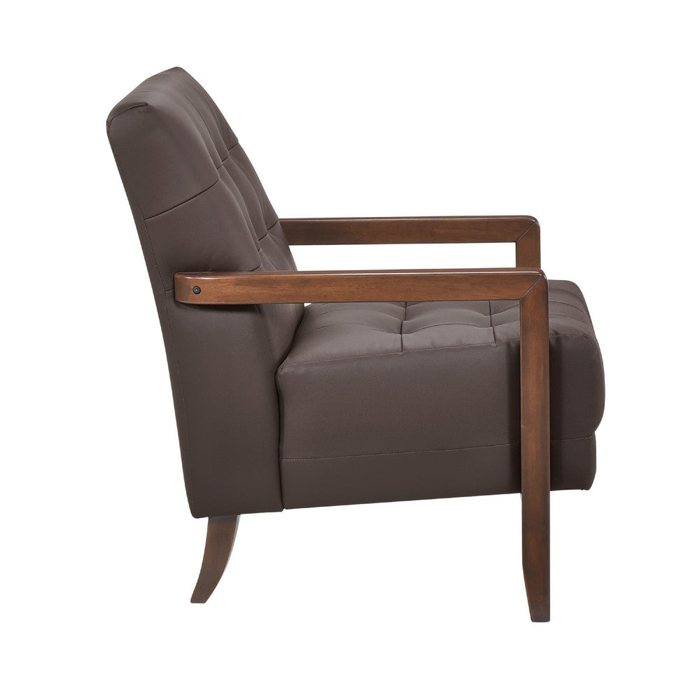 Lenie Accent Armchair, Button Tufted Dark Brown Leather, Wood Frame -BM335992