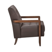 Lenie Accent Armchair, Button Tufted Dark Brown Leather, Wood Frame -BM335992