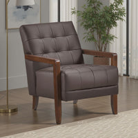 Lenie Accent Armchair, Button Tufted Dark Brown Leather, Wood Frame -BM335992