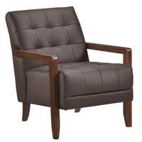 Lenie Accent Armchair, Button Tufted Dark Brown Leather, Wood Frame -BM335992
