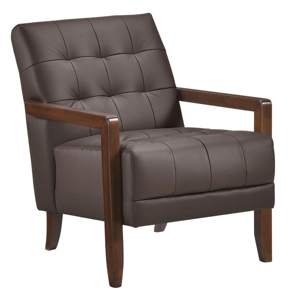 Lenie Accent Armchair, Button Tufted Dark Brown Leather, Wood Frame -BM335992