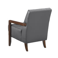 Lenie Accent Armchair, Button Tufted Dark Gray Leather, Brown Wood -BM335993