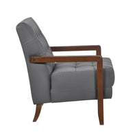 Lenie Accent Armchair, Button Tufted Dark Gray Leather, Brown Wood -BM335993