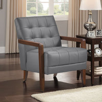 Lenie Accent Armchair, Button Tufted Dark Gray Leather, Brown Wood -BM335993