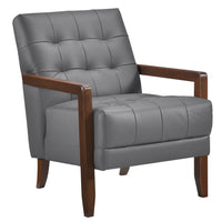 Lenie Accent Armchair, Button Tufted Dark Gray Leather, Brown Wood -BM335993