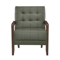 Lenie Accent Armchair, Button Tufted Green Leather, Walnut Brown Wood -BM335994