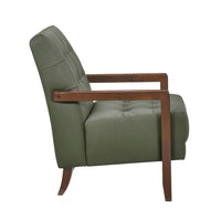 Lenie Accent Armchair, Button Tufted Green Leather, Walnut Brown Wood -BM335994