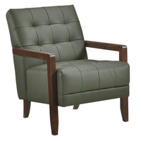Lenie Accent Armchair, Button Tufted Green Leather, Walnut Brown Wood -BM335994